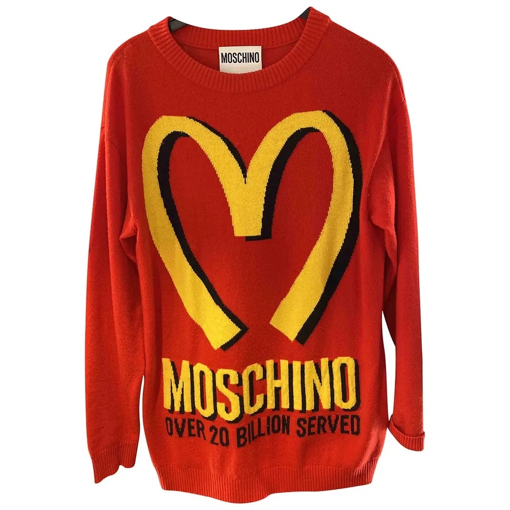 Moschino Red Wool & Cashmere Jumper Dress with Yellow Heart Design
